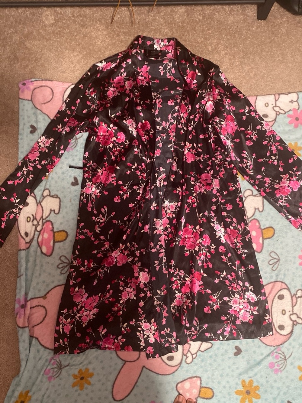 Apt. 9 Black Satin Robe with Pink Flowers